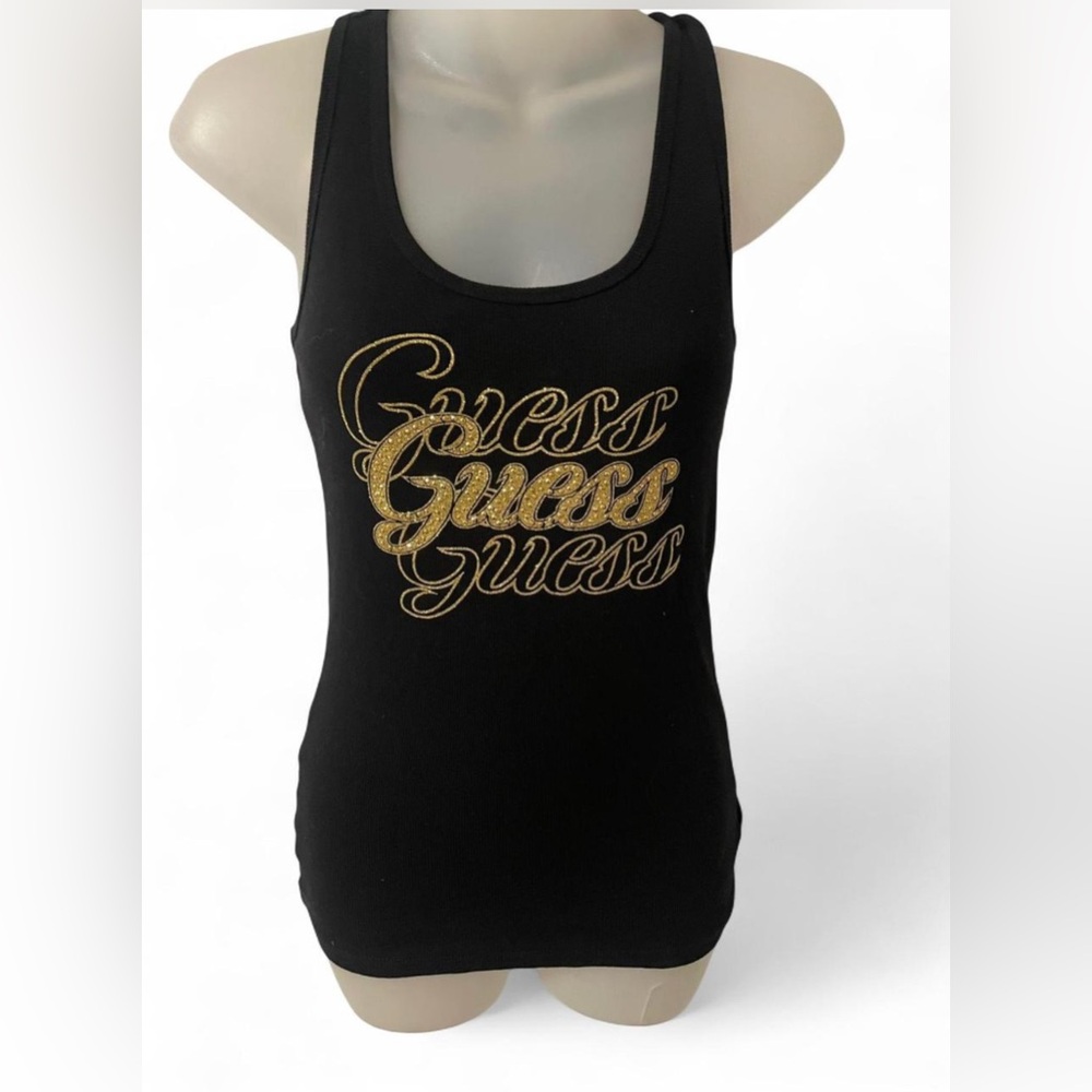 Guess Black Tank Top with Gold Logo